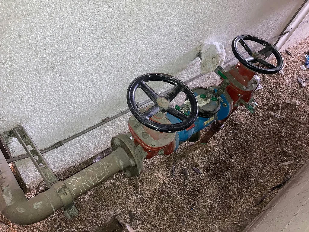 Backflow prevention valves on a commercial water line