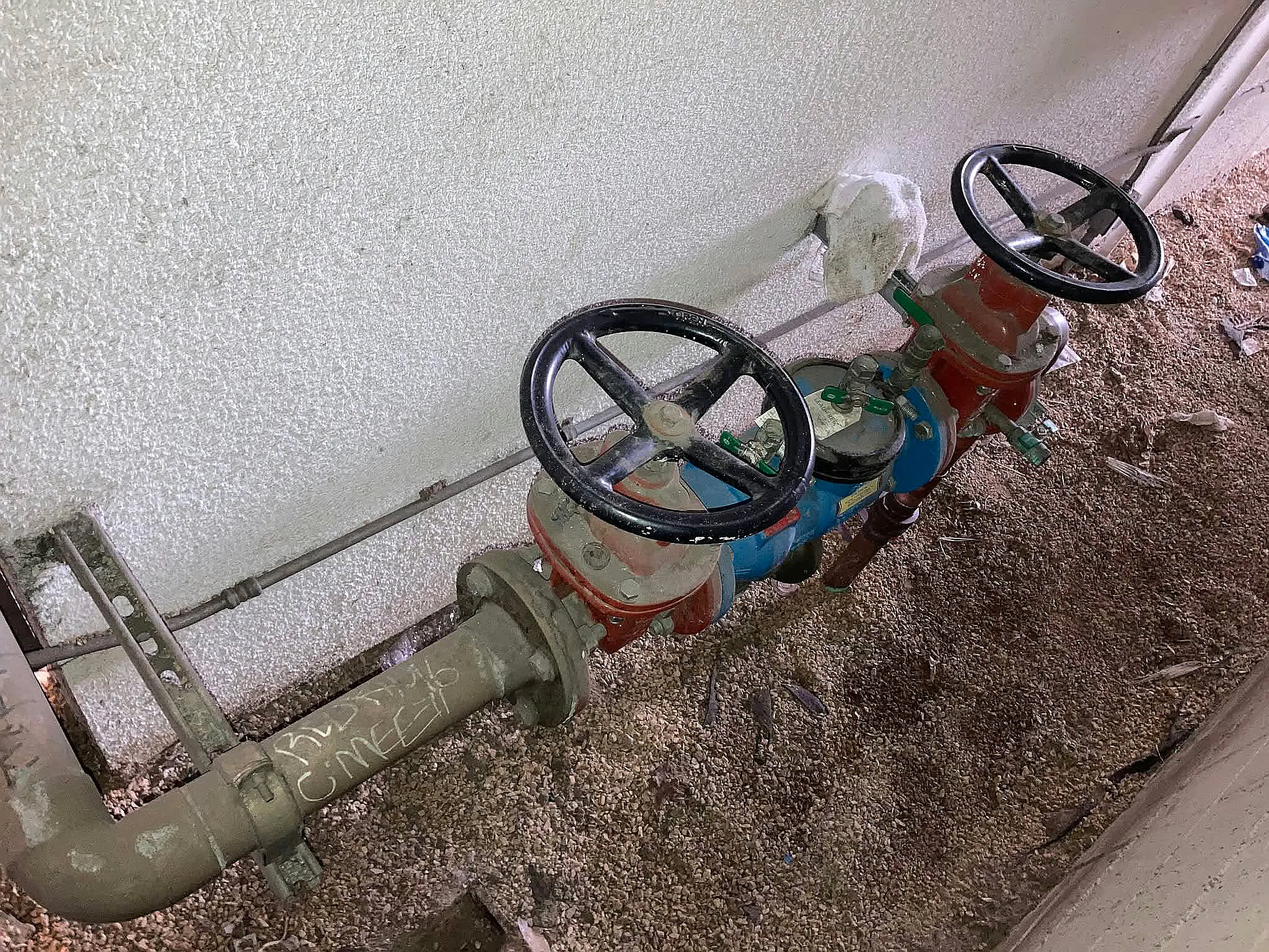 Backflow prevention valves on a commercial water line